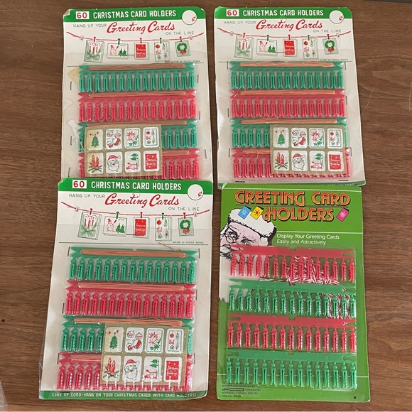 Vintage Christmas Card String Holder Lot Clothes Line & Pins Easy Decor - Picture 3 of 3